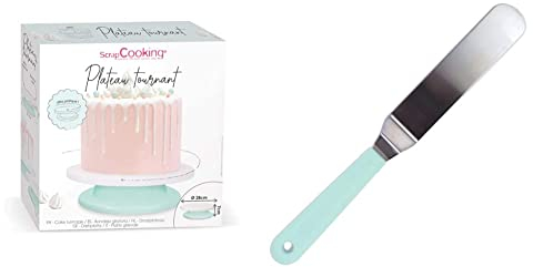 SCRAP COOKING 5204 Plateau Tournant à Gâteau & Pâtisserie-Présentoir,28 x 28x 7 cm & 5177 Spatule Coudée INOX 29 cm, Ustensile Pâtisserie Gâteau Cuisine, 12 x 3 cm