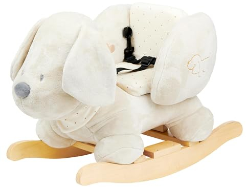 Nattou Schaukeltier, Hund Charlie, Inkl. Sicherheitsgurt, Fröhliches Hin- und Herschaukeln, 63 x 33 x 45,5 cm, Vegan, Velours, Jacquard, Polyester/Holz,Vanille