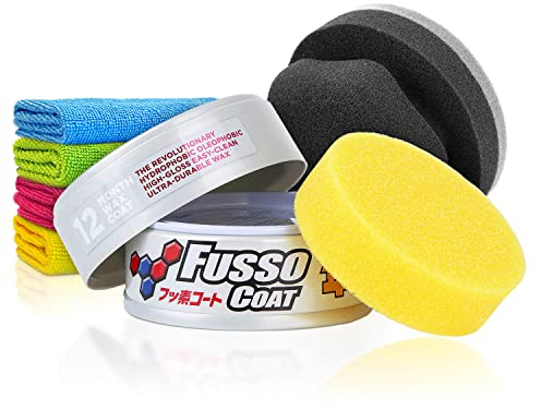 Soft99 Fusso Coat Light 12 Months (200g) Auto Wachs Versiegelung Set - Auto Hartwachs mit Langzeitschutz & Glanz für weiße & helle Lacke - Wax, Lackversiegelung, Langzeitversiegelung | 7-teilig