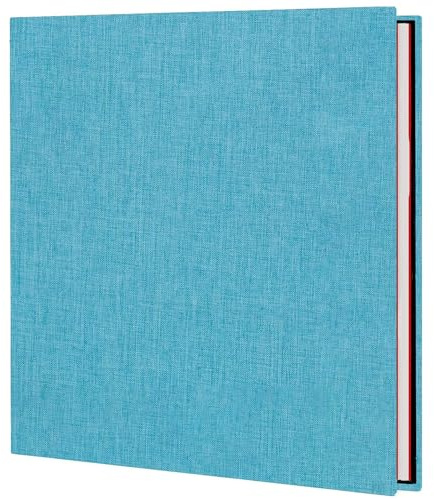AIOR Album Fotos Autoadhesivo, Grande DIY Lino Scrapbooking Album Original para Aniversario de Boda de Oro Cumpleaños Navidad para Mujer Niña Regalos, Cielo azul (33x32cm)