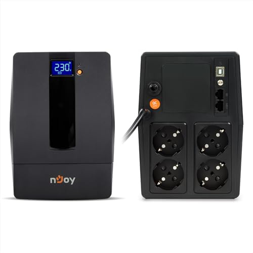 NJOY Horus Plus 1000 Gruppo di Continuità UPS 1000VA 600W | Protezione Blackout e Sbalzi di Protezione | Line Interactive | AVR | Display LCD Touch | 2 Uscite Schuko | USB | Software incluso