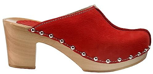 ESTRO Zoccoli in Legno Donna in Pelle Ciabatte Sanitarie Donna CDL03 (Rosso, 40)