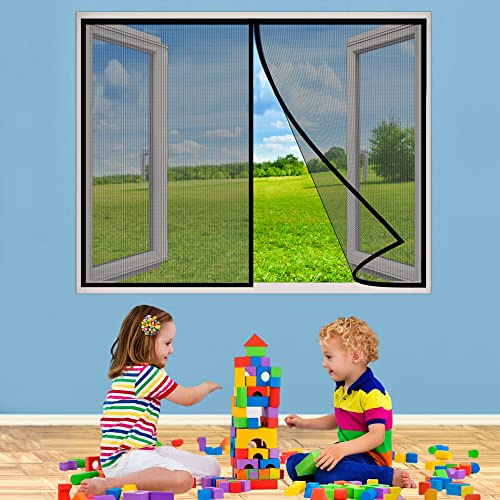 Garden magnetisk skärmgardinFönster, 115x190 cm Anti Fly Insekt, Hands Free sommar magnetisk skärm fönsterdörr Fluggardin, Stäng automatiskt Mesh gardin, Svart P