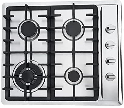 Gaskochfeld 4 Flammig Einbau, 59 * 51cm Gaskocher für Erdga, Gasherd Einbauherd mit Zündsicherung, Edelstahl Gas-Herd, Energieeinsparung