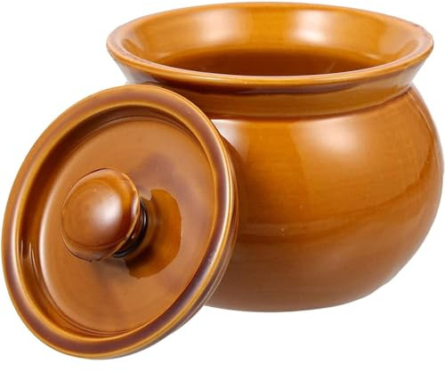Hgjgwqh Casserole Ceramic Pot Ceramic Soup Bowls with Lid, Heat-Resistant Hot Pot Clay Pots 100% Natural Earthenware Clay Pot, Ceramic Stockpot Stewpot for Dinner and Party Farmhouse Style,Brown,500ml