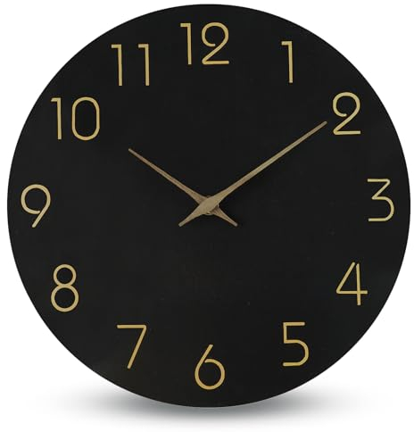 Aolso Orologio da parete rotondo in legno silenzioso e senza ticchettio, funzionamento a batteria, 30,5 cm, facile da leggere, per soggiorno, camera da letto, camera dei bambini, ufficio, scuola (nero