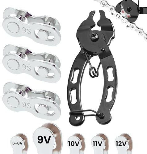 Maillon Rapide 9 vitesses et Pinces compatibles pour chaîne de vélo | 3 paires pour chaînes 9V – Connecteur de chaîne pour vélo | Disponible pour 6, 7, 8, 9, 10, 11, 12 vitesses