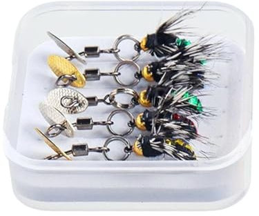 Domasvmd 5 x Fliegenfischköder, Köder, Pailletten, Angelhaken, Fliegenfischen, Köder, Köder, Köder, Fliegenfischen, Fliegenzubehör, Angelzubehör