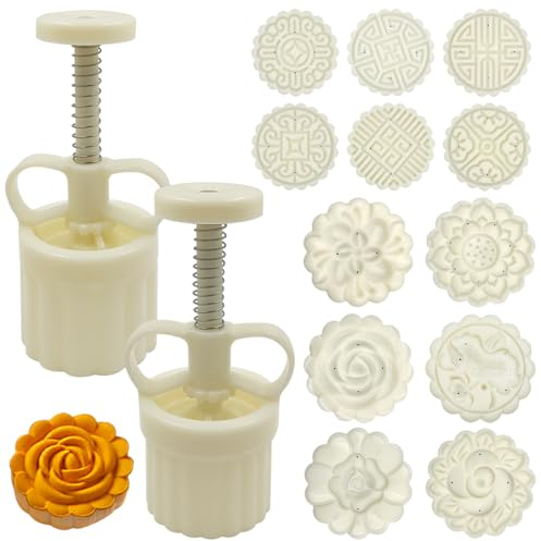 Mondkuchenformpresse mit Stempeln, 63 g, 75 g, FineGood Blumenpresse, Mondkuchenform, Mittelherbst-Ausstechformen, Handdruck, Mondkuchen, Backzubehör