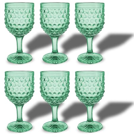 ARCA, Set 6 Calici in Vetro Colorato Cherry Blossom, Verde, 340 ml