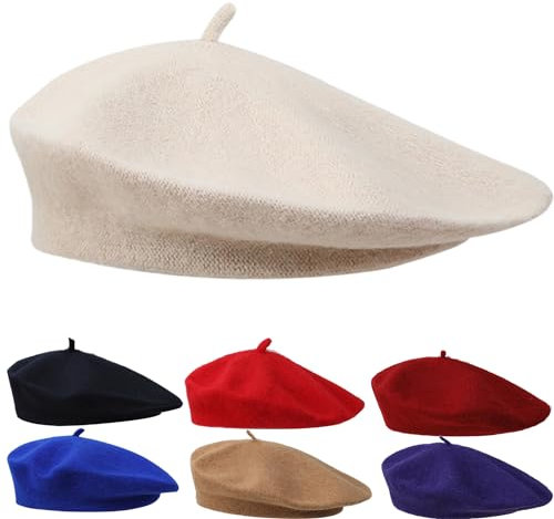 Französischen Beret Damen Beige Baskenmütze Damen Sommer Baumwolle Klassishe Künstler Barrett Mütze Herren 56-58cm Mode Basken Mütze für Windjacke, Kleid Winter Mütze Barett für Vier Jahreszeiten