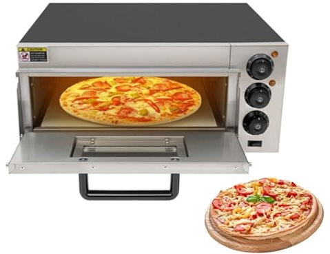 Forno per pizza elettrico, 2000 W, 220 V, 220 V, forno per pizza fino a 400 °C, forno per pizza con piastra in pietra, forno multifunzione (57 x 47,5 x 27,5 cm, nero/argento)