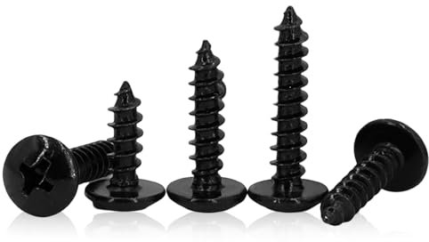 50PCS Black Self Tapping Screws, M5 x 12/16/20/30/40 mm Screws Assortment Kit, Pan Head Tapper Screw, Carbon Steel Round Head Screws, Wood Screws Assortment Kit