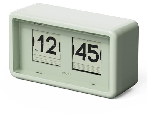 mooas Newtro Retro Flip Desk Clock, Automatic Spin, Automatic Spin, Classic Style, Battery Operated AM/PM Home Decor, Ideal for Home Office