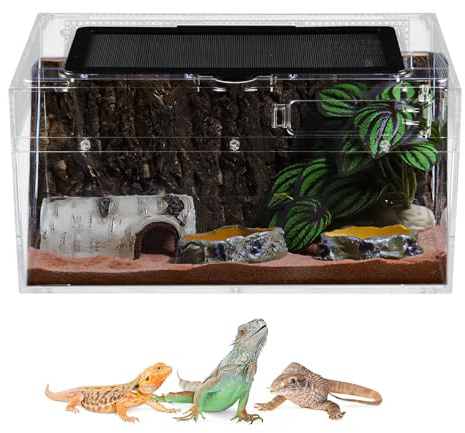Dewocke Terrariums para Reptiles, 30 x 18 x 15 cm, caja de cría de acrílico de gran tamaño, hábitat portátil para reptiles y anfibios para pequeños reptiles insectos Geckos grillos