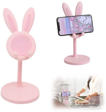 IKOPFLN Support Téléphone Bureau, Support de téléphone réglable en Hauteur avec Support de téléphone de Bureau Lapin Compatible avec Tous Les téléphones, Tablette, Rose, 1 pièce