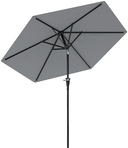 Outsunny Sombrilla Terraza Exterior Ø230 cm Sombrilla de Jardín con Ángulo Ajustable y Manivela Impermeable Parasol para Patio Terraza Gris