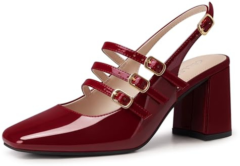 CELLENZ Women Mary Jane Shoes: Red Comfy Strappy Chunky Heels Size 8.5