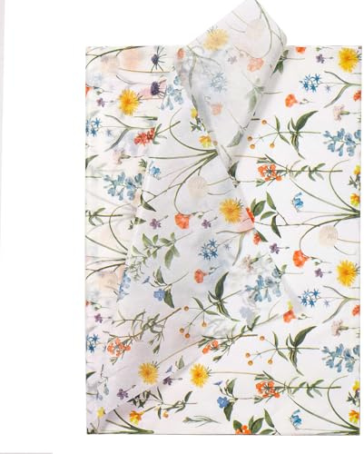 RUSPEPA Papel De Seda Floral - 30 Hojas De 35X50 Cm. Papel De Seda Con Estampado De Flores Silvestres. Ideal Para Cumpleaños De Niñas Y Mujeres, Bodas, Despedidas De Soltera, Manualidades