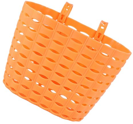 EXHUMKY Cesta de Bicicleta Infantil de Plástico Resistente con Decorativo Cesta Delantera Desmontable para Manillar de Scooter y Bici Color Naranja