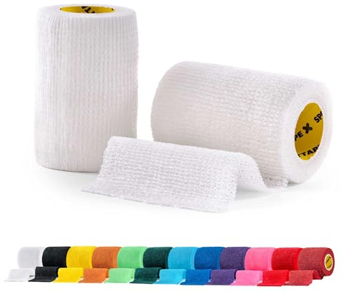 2 Rolls SPORTTAPE Self-Adhesive Cohesive Bandage, 7.5cm x 4.5m, White - Compression & Vet Wrap for Dogs, Horses, Sports Stretch Tape for Football, Ankles, Joints, Wrists and Sock Tape