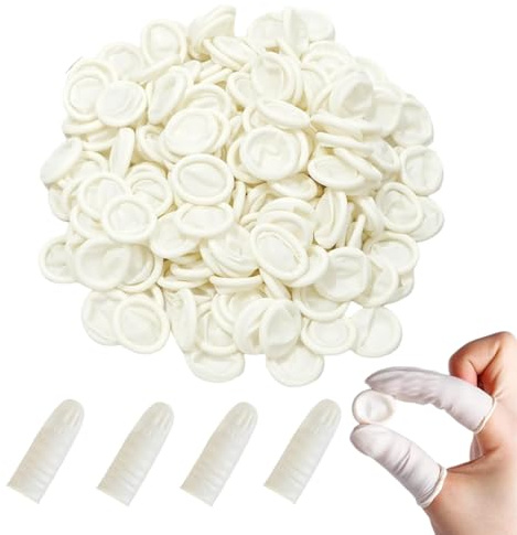 FHRYNA 100 unidades de dedales de látex, guantes desechables para dedos, protección para vendajes, trabajo con aparatos electrónicos (tamaño mediano)