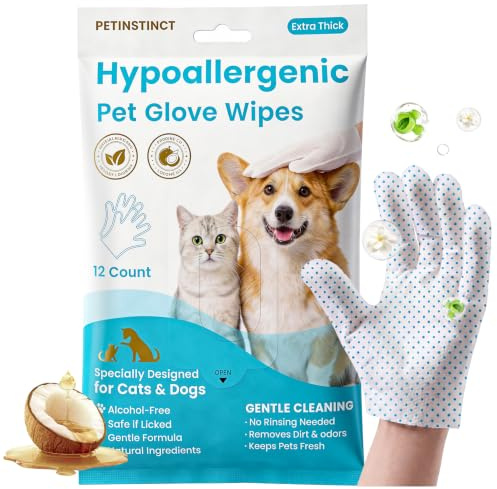 Petinstinct Pet Glove Wipes Pro, Massage Grooming for Dogs & Cats
