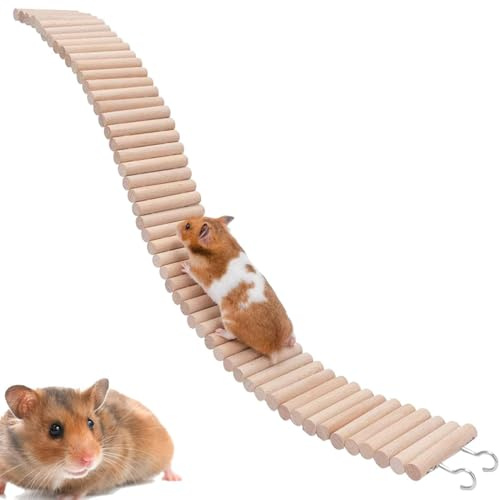 Clôture en bois pour hamster – Jouet à mâcher avec échelle de cage 2 en 1, pont flexible et pliable pour petits rongeurs, rampe d'escalade de bordure d'habitat naturel, cloison interne de terrier de s