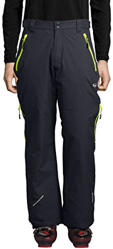 Ultrasport Professional Pantalones funcionales de esquí y snowboard Amud para hombre, con Ultraflow 5000 y sistema de rescate RECCO, Gris Oscuro/ Neon Amarillo, L