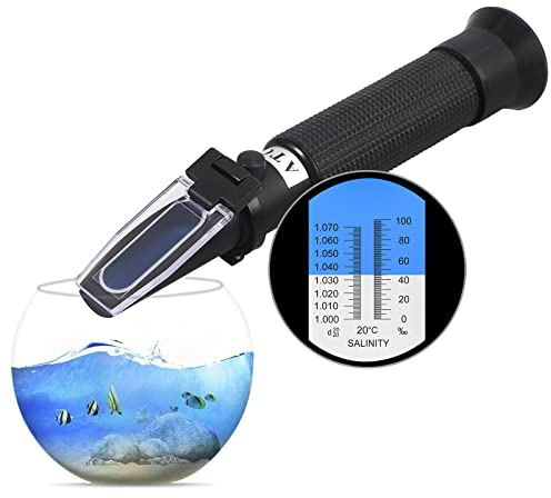 AUTOUTLET Rifrattometro di Salinità 0-100‰ Rifrattometro Portatile 0-100ppt (1.0 a 1.070 S.G.) Analizzatore di Sale Terster Salinometro per Acquario Industria