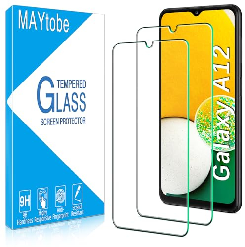 MAYtobe 2 Stück Schutzfolie für Samsung Galaxy A12, Frei von Kratzern, 9H Härte Glas, HD Displayschutzfolie, 0.33mm Ultra-Klar, Ultrabeständig, Blasenfrei