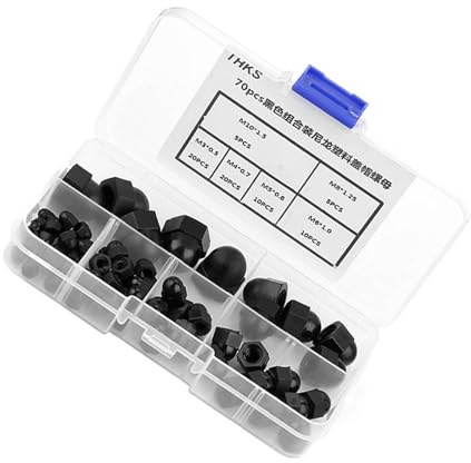 70pcs Hex Acorn Nuts Assortment Kit M3/M4/M5/M6/M8/M10 Nylon Acorn Nut Dome Head Hex Nuts(Black)