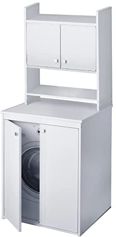 Negrari 5012P/5017P - Mueble Cubre Lavadora con estantería de Almacenamiento, Resistente a la Humedad, Kit de fijación a Pared Incluido, Interior y Exterior, 70 x 60 x 94 cm, Blanco, 70 x 60 x 94 cm