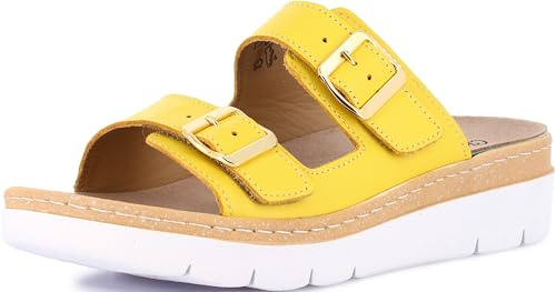 GRÜNLAND Moll - Sandalo Comfort Donna, Vera Pelle, Doppia Fibbia Regolabile, Chiusura a Strappo, Plantare Estraibile Dry-Soft in Lattice e Pelle, Suola Conforma, Tacco 4,5 Cm