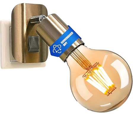 Trango 11-060A LED-Steckerleuchte inkl. 1x 4 Watt 2500K Gold warmweiß E27 LED Leuchtmittel in Nickel matt *ANNA* Wandleuchte, Leselampe, Nachtlicht, Wandlampe, Küchenlampe, Steckerlampe