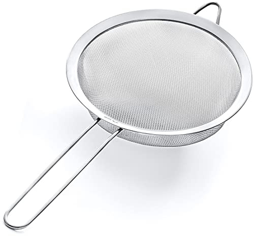 CHAMEEN Colador de malla fina de 24 cm, de acero inoxidable, apto para lavavajillas, colador de cocina grande