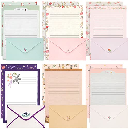 KSIWRE Briefpapier Mit 18 Passenden Umschlägen - Liniert, Frischer Blumenstil - Für Einladungen, Geschenke, Urlaubswünsche - 36 Stück