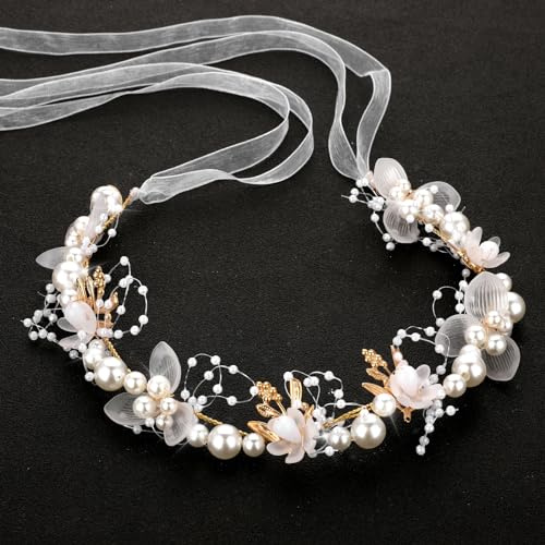 Amaxiu Accessoire Cheveux Enfant Fille Mariage,Accessoires De Cheveux De Mariée, Bandeaux De Princesse,Bandeau de casque de fille de fleur De Mariage Mignon Pour Enfants, Filles et Femmes(blanc)