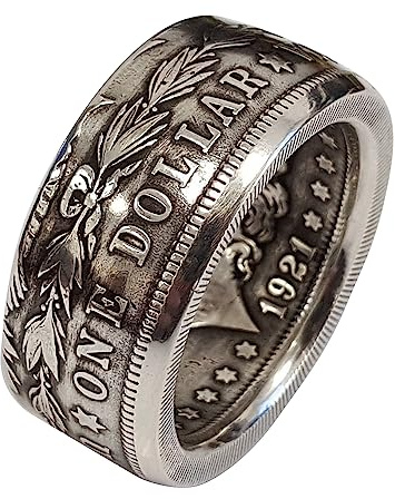 hsiyyecg Men's Figure Letter Badge Totem Band Lucky Ring,U.S. Quarter Coin Rings. Fashion Jewelry For Dad Mens Gifts For Him,10mm Ring Band (8)