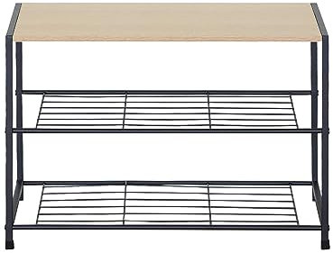 Rebecca Mobili Scaffale Portascarpe, Scarpiera Da Ingresso, Con 2 Ripiani, Metallo Truciolato, Nero Beige, Salvaspazio - Misure HxLxP: 43 x 63 x 30 cm - Art. RE6880