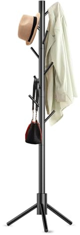 Kasunpul Garderobenständer, Kleiderständer aus Massivholz 8 Haken, Garderobe in Baumform, 3 Verstellbare Höhen, für Kleidung, Hut, Wohnzimmer, Schlafzimmer, Büro, Flur (Schwarz)…