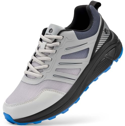 FitVille Scarpe Trail Running Uomo Pianta Larga Sneakers Leggere Camminata Antiscivolo Scarpe da Trekking all'aperto Onde di Grafite 44.5 EU X-Larga