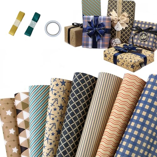 Dantolo Geschenkpapier,Dantolo 8 Stücke Geschenkpapier Geburtstag,Geschenkverpackung Papier,Geschenkpapier Geburtstag Set (70 cm x 50 cm)