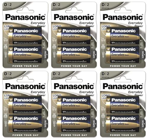 PANASONIC - Lote de 6 ampollas de 2 pilas alcalinas Everyday Power Silver LR20/D - 1,5 V