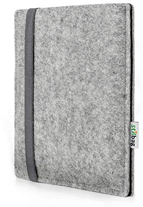 Stilbag eBook Reader Finn för Tolino Vision Color | Färg: ljusgrå/svart | eBook läsarväska av filt | eReader-fodral | ebook reader-väska tillverkad i Tyskland