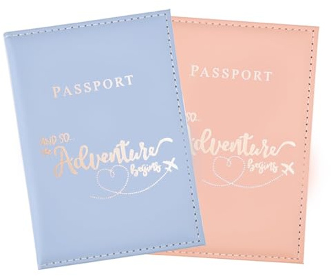 L0famy 2 custodie per passaporto, in pelle PU, porta passaporti, porta passaporto, portafoglio da viaggio per donne e uomini, porta documenti di viaggio per denaro, carte d'imbarco, 14 x 10 cm