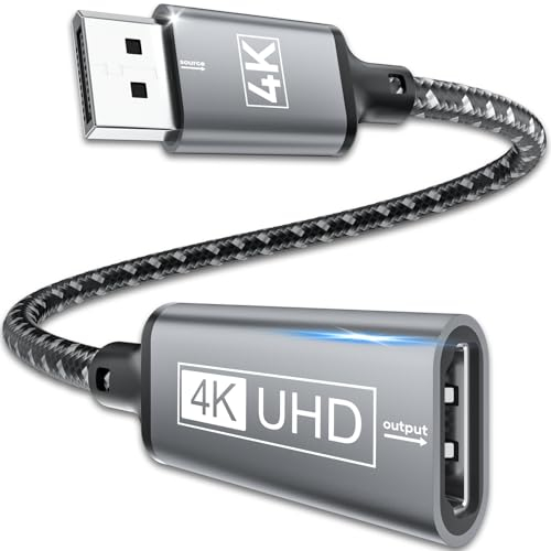 DisplayPort auf HDMI,Adapter 4K Stecker auf Buchse Unidirektionaler DP auf hdmi Geflochten Adapter,Displayport HDMI Kompatibel mit Laptops,Desktops,Lenovo,Dell,HP,HDTV,Projektor usw