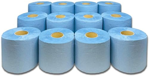 DHANZIPAK 12 x Economy Blue Centrefeed Paper Tissue Rolls - 2 Ply Embossed Centre Feed - Hand Towel Tissue Rolls