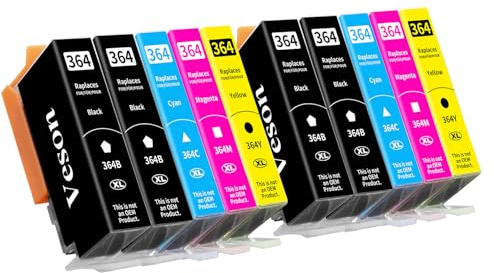 10x 364XL Cartuchos de Impresora compatibles con los Cartuchos HP 364XL para Photosmart 5520, 5510, 6510, 6520, 7510, 7520, Deskjet 3520, 3070A, 3522, Officejet 4610, 4620, 4622