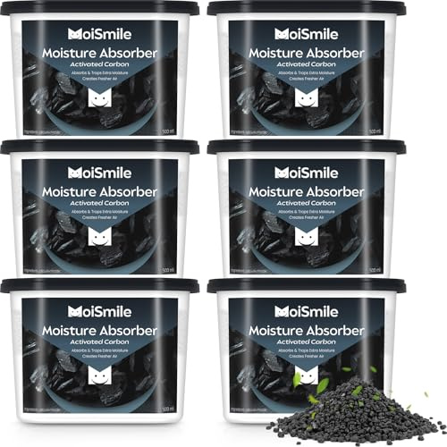 Confezione da 6 assorbitori di umidità, carbone attivo per armadio, assorbitori di umidità, 297,7 g, scatole ricaricabili per armadio, auto e cantina